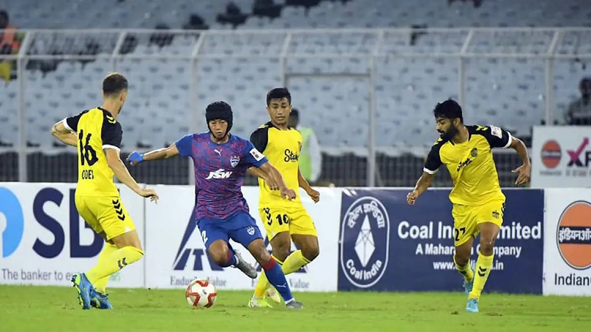 Bengaluru FC and Hyderabad FC players during their Durand Cup 2022 semi-final match.
