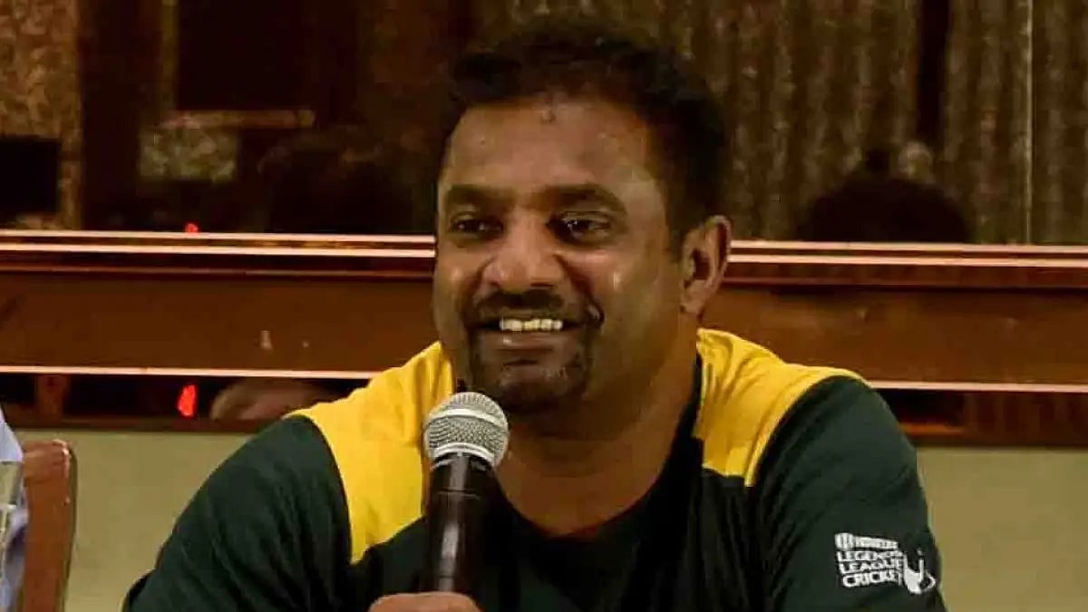 Muttiah Muralitharan speaks to the media during a press conference in Kolkata on Thursday. 