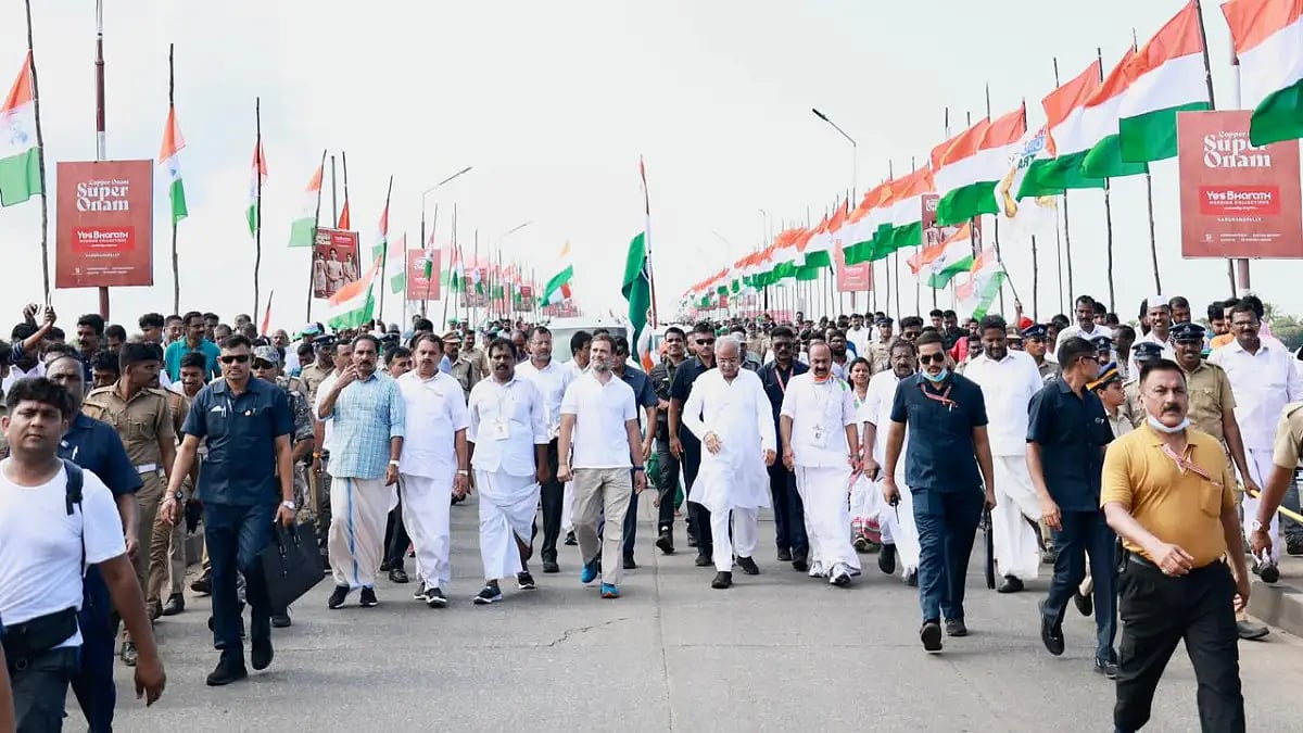Rahul Gandhi leading the Bharat Jodo Yatra in Kerala