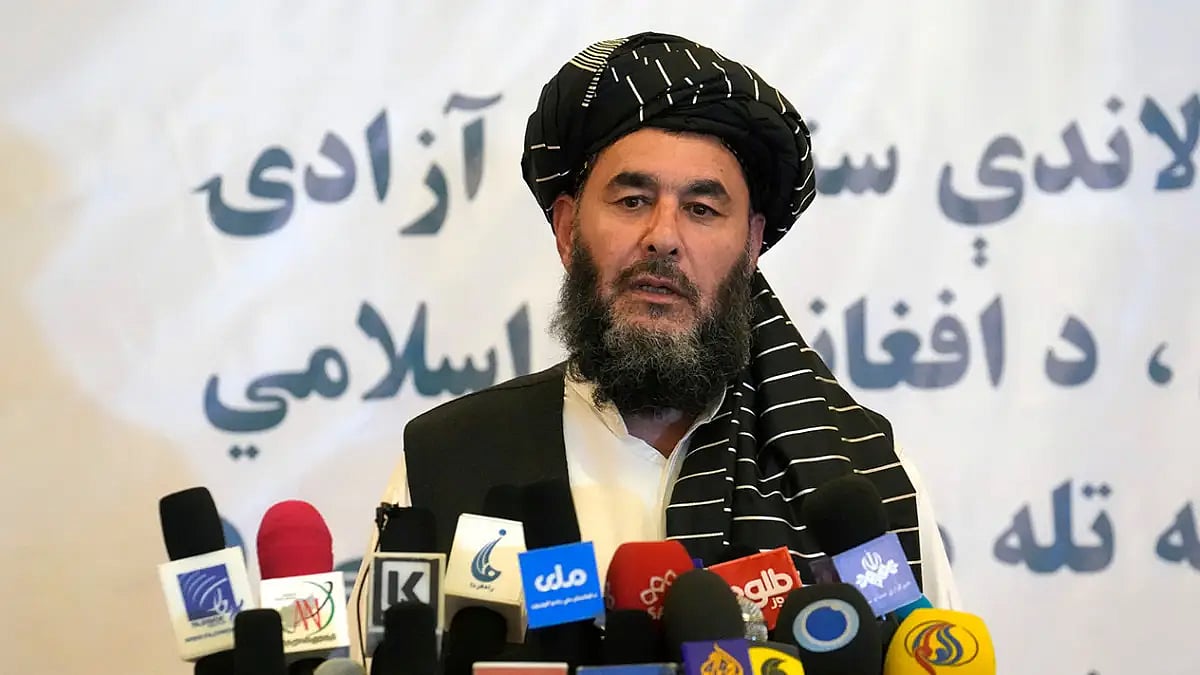 Bashir Noorzai, a senior Taliban detainee held at Guantanamo, speaks during his release ceremony