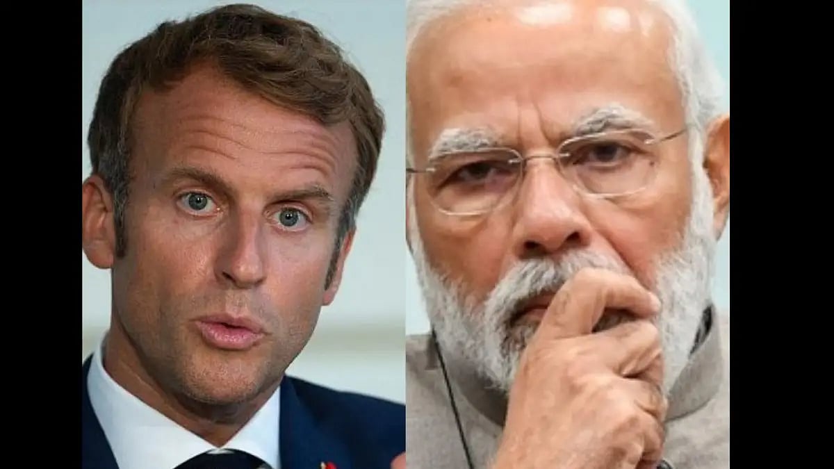 French President Emmanuel Macron (Left) and PM Narendra Modi (Right)