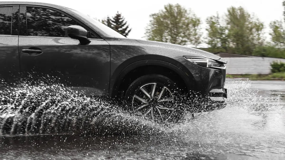 A car on a rainy day.