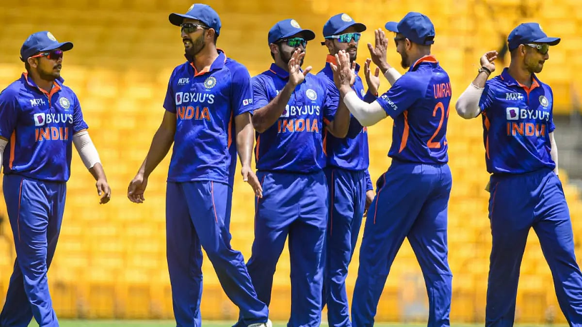 India A players celebrate the fall of a New Zealand A wicket in the first unofficial ODI.   