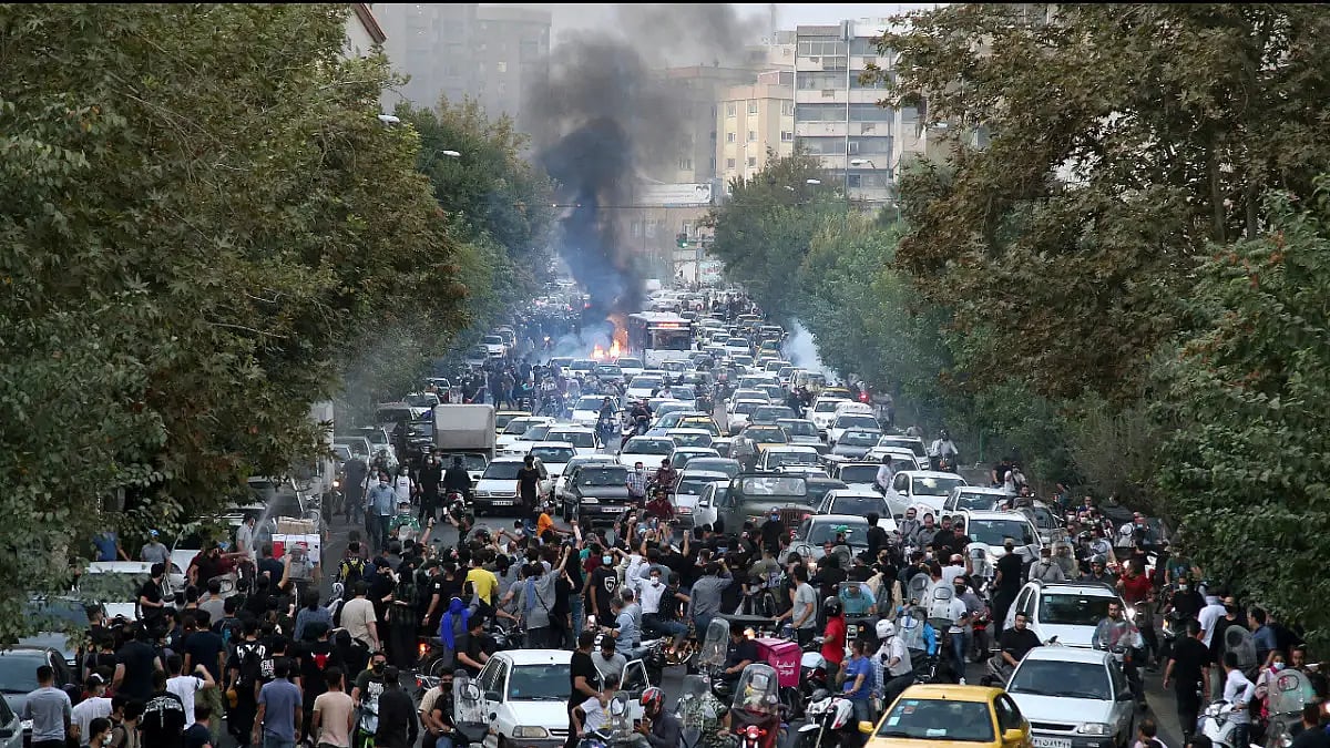 A scene from widespread protests in Iran over the death of a woman over hijab rules