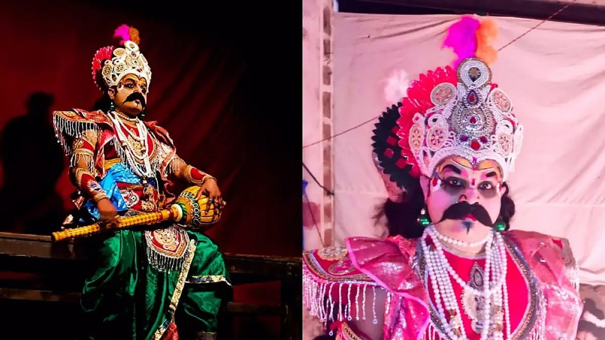 Actor Sachin Khutwalkar playing Ravana in a Dashavatar play in Maharashtra. 