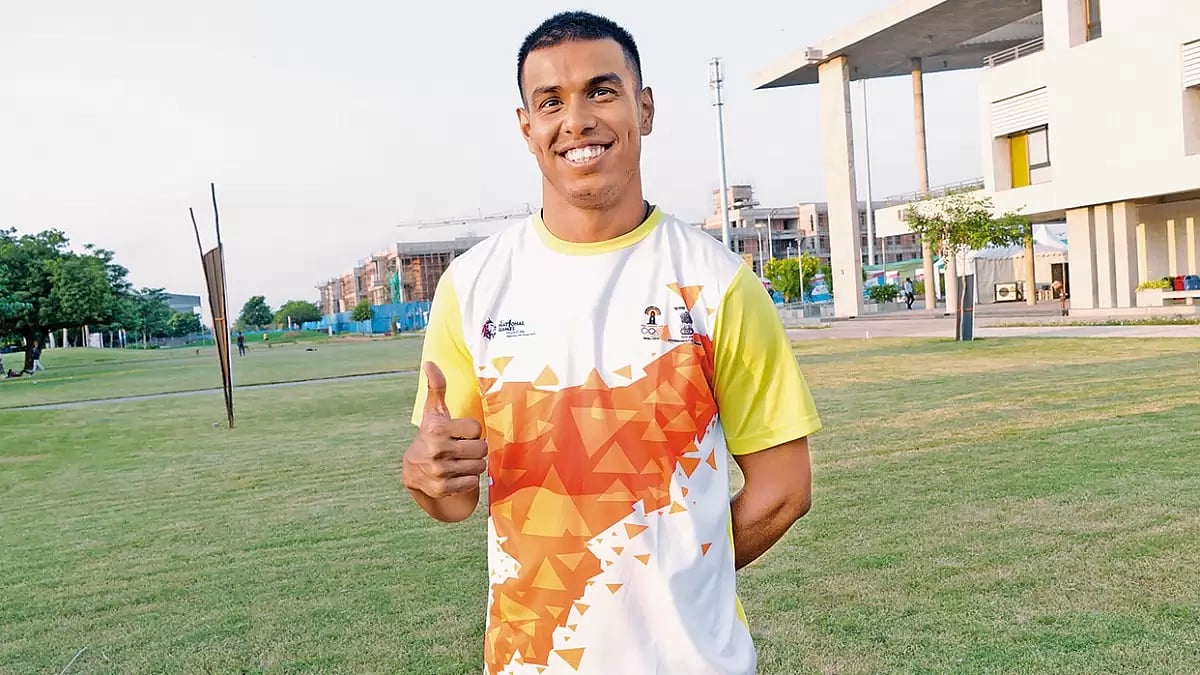 A thumbs up Amlan Borgohain, who won gold in 100m sprint