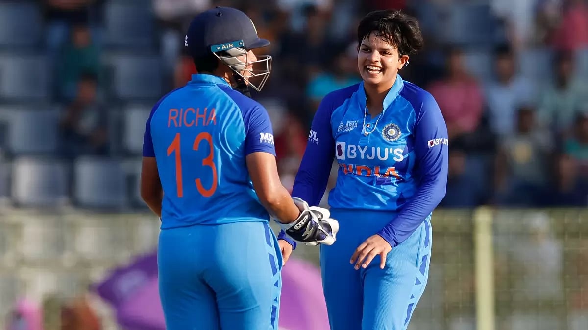 India's Shafali Verma in all smiles after taking a Bangladeshi wicket. Get IND-W vs BAN-W highlights