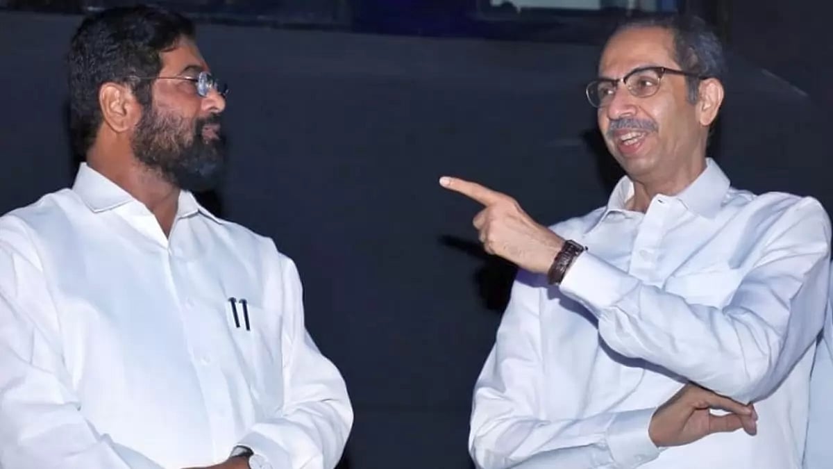 Maharashtra Chief Minister Eknath Shinde (left) with Uddhav Thackeray 