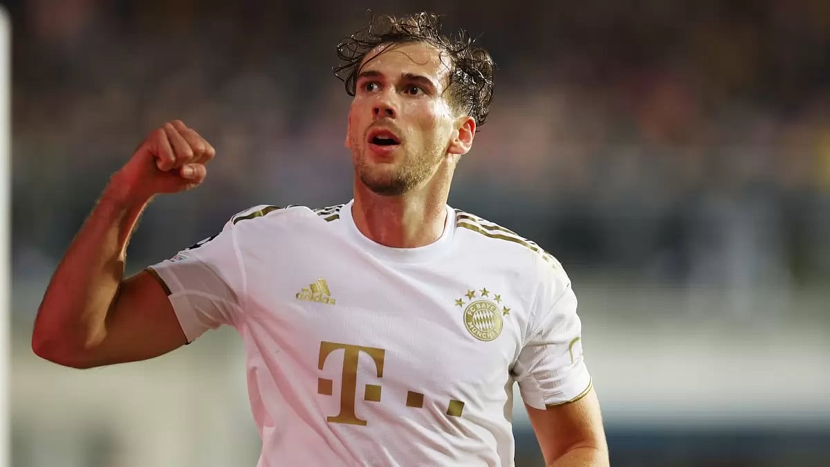 Leon Goretzka celebrates after scoring for Bayern Munich against Viktoria Plzen in UCL. 