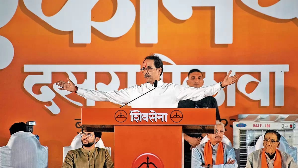 Arms wide open: Uddhav Thackeray at a Dussehra rally at Shivaji Park