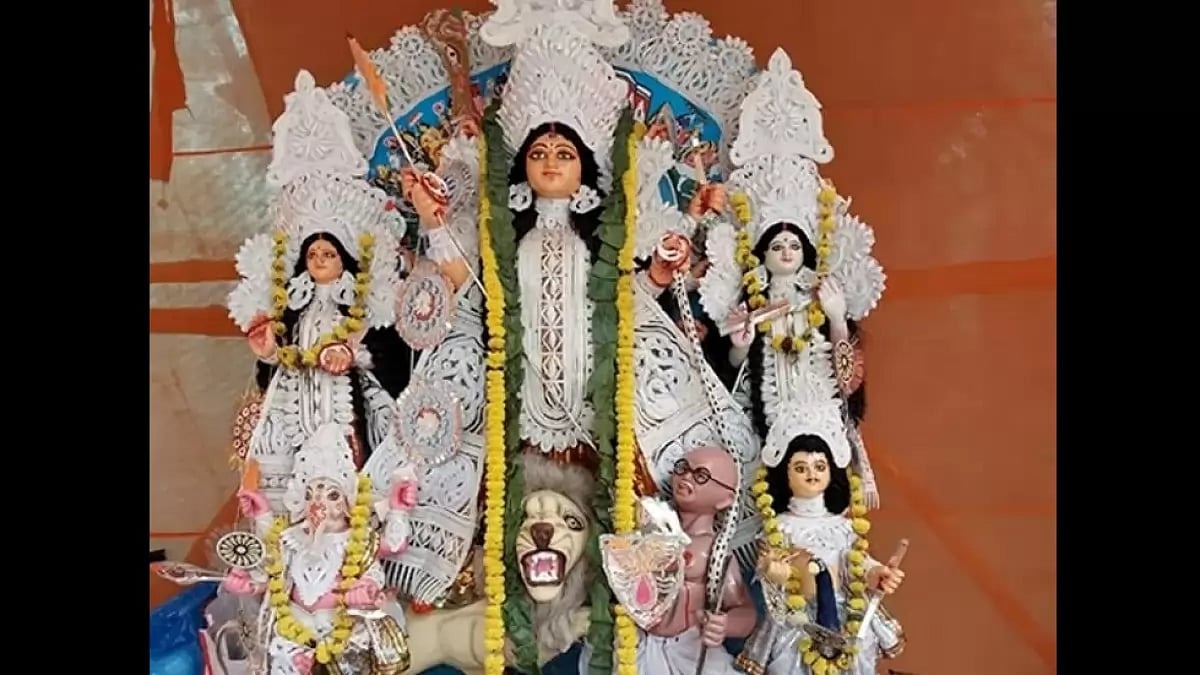 Durga Idol With Asur Resembling Gandhi at Kolkata