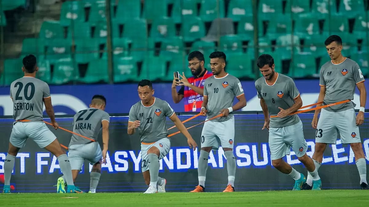 FC Goa players train ahead of their ISL 2022-23 match against Hyderabad FC.  