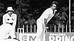 Erapalli Prasanna bowling during an India­-Pakistan match in 1978