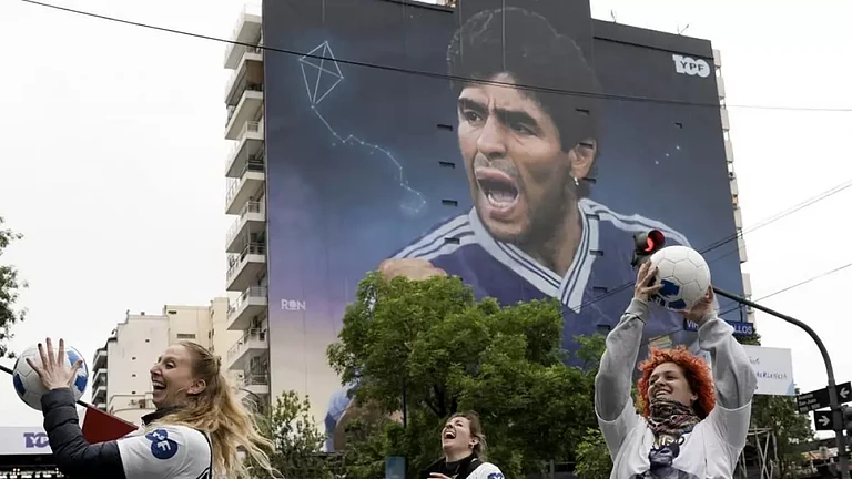 Many fans attended the inauguration of Diego Maradona's mural in Buenos Aires. - AP