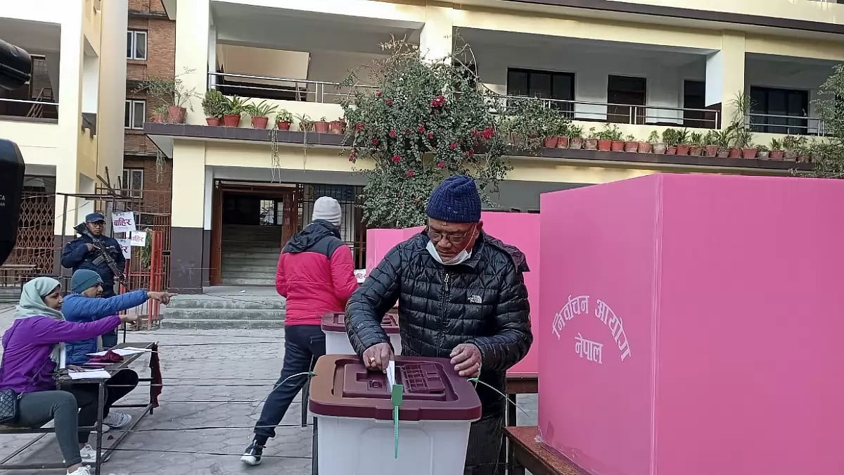 A man votes in Nepal elections in Kathmandu 