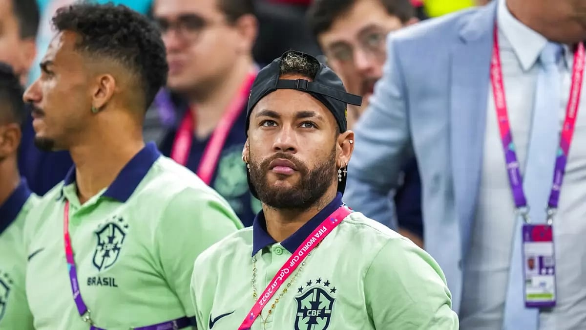 Injured star Neymar was in the stands to watch Brazil vs Cameroon.