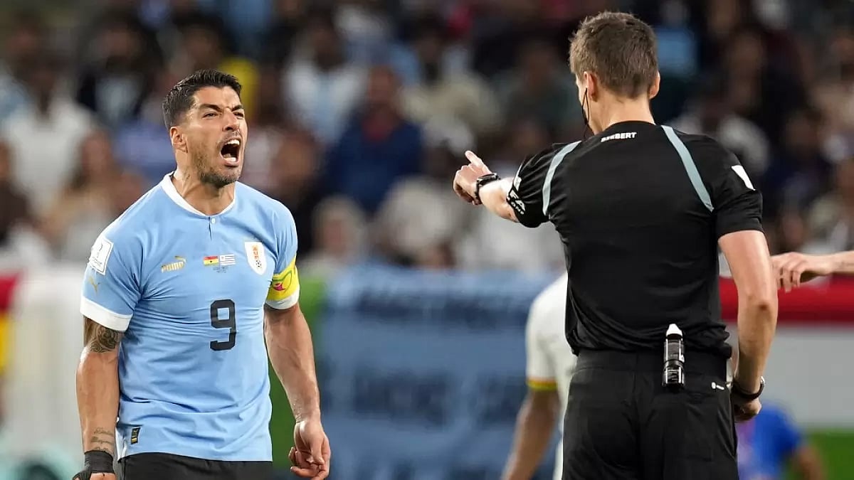 Suarez's outburst against referee Daniel Siebert earned him a yellow card against Ghana.