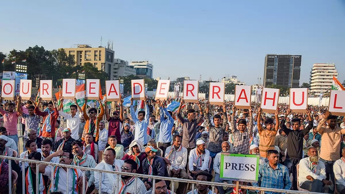 Congress supporters during a rally ahead of the Gujarat elections.