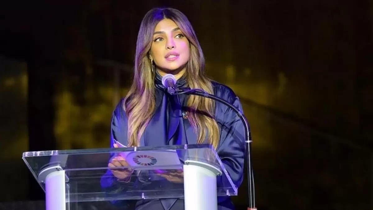Actor Priyanka Chopra Jonas speaking at a UN forum