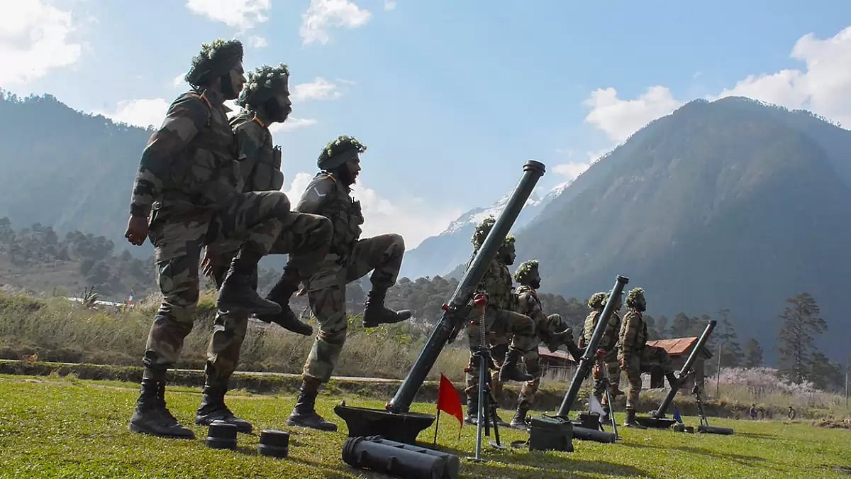 Indian Army men at exercise