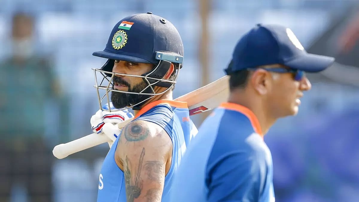 Kohli, left, and Dravid pictured during India's net session in Chattogram on Tuesday.