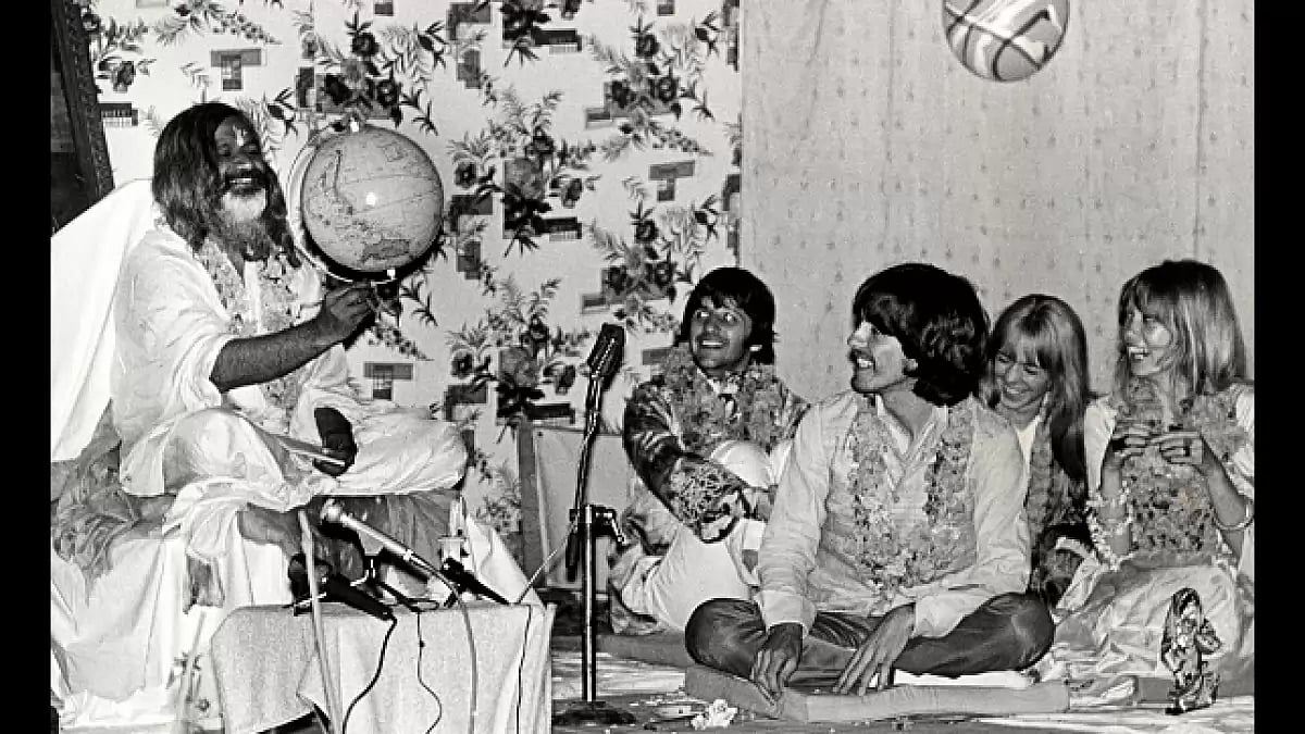 The Beatles and Maharishi Mahesh Yogi and Ringo Starr and George Harrison.
