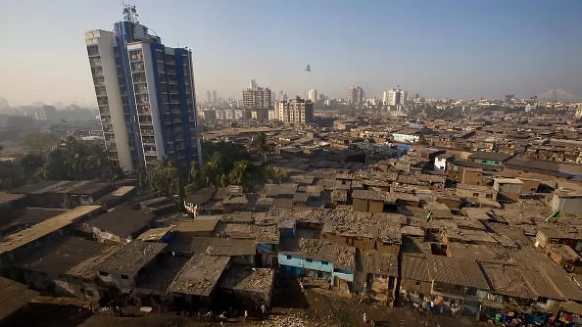 A view of Dharavi slums, Mumbai. A redevelopment project for Dharavi slum is stuck for over a decade