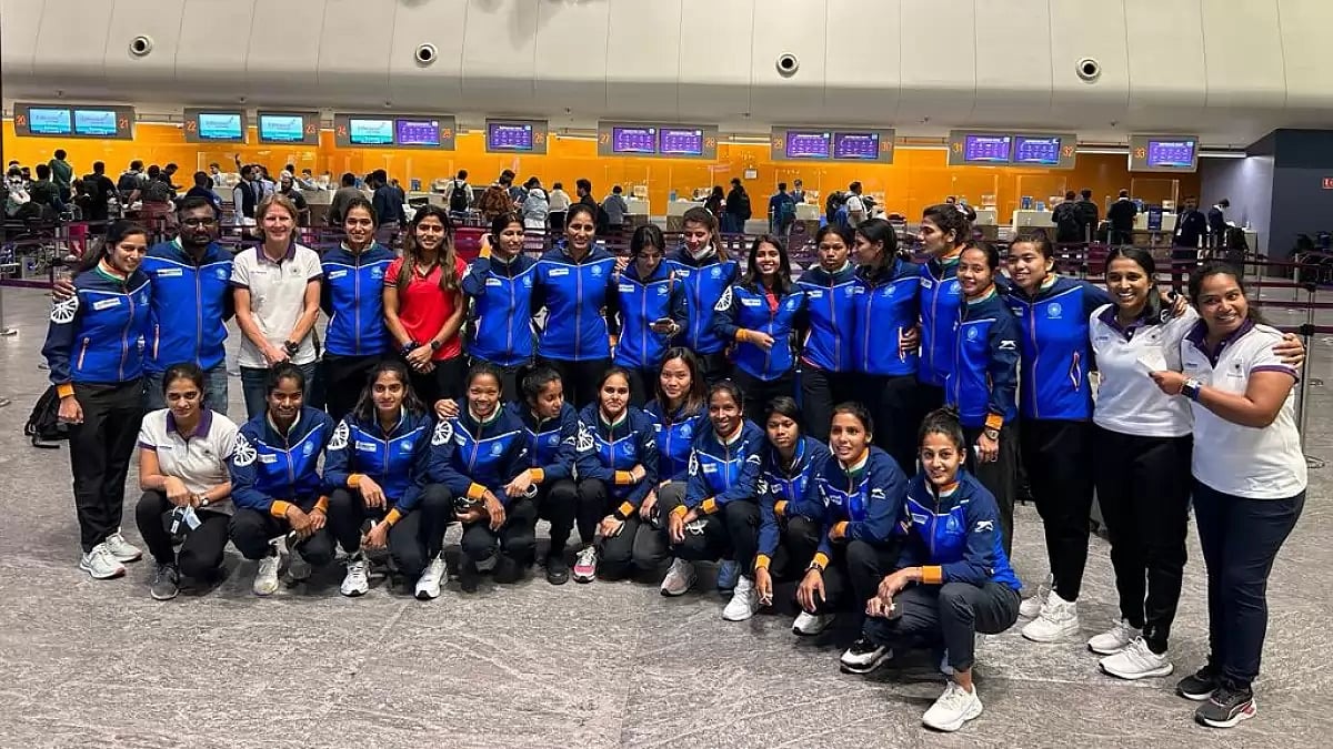Indian women's hockey team ahead of its departure for South Africa on Saturday.
