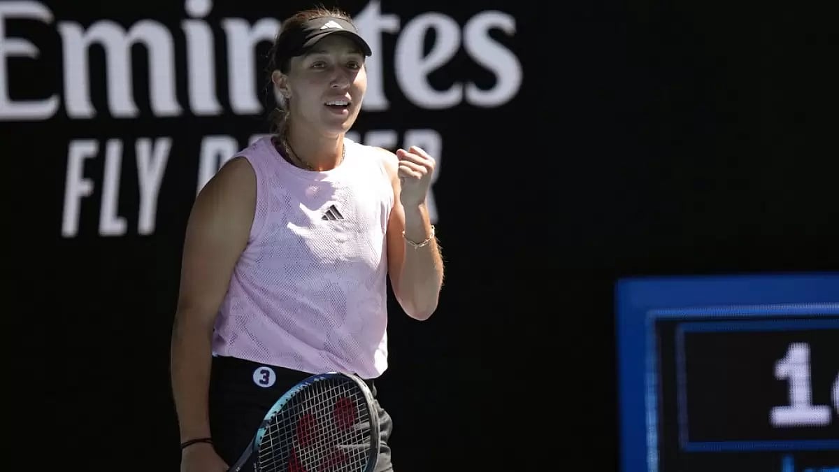 Jessica Pegula reacts after beating Ukraine's Marta Kostyuk in Melbourne on Friday.