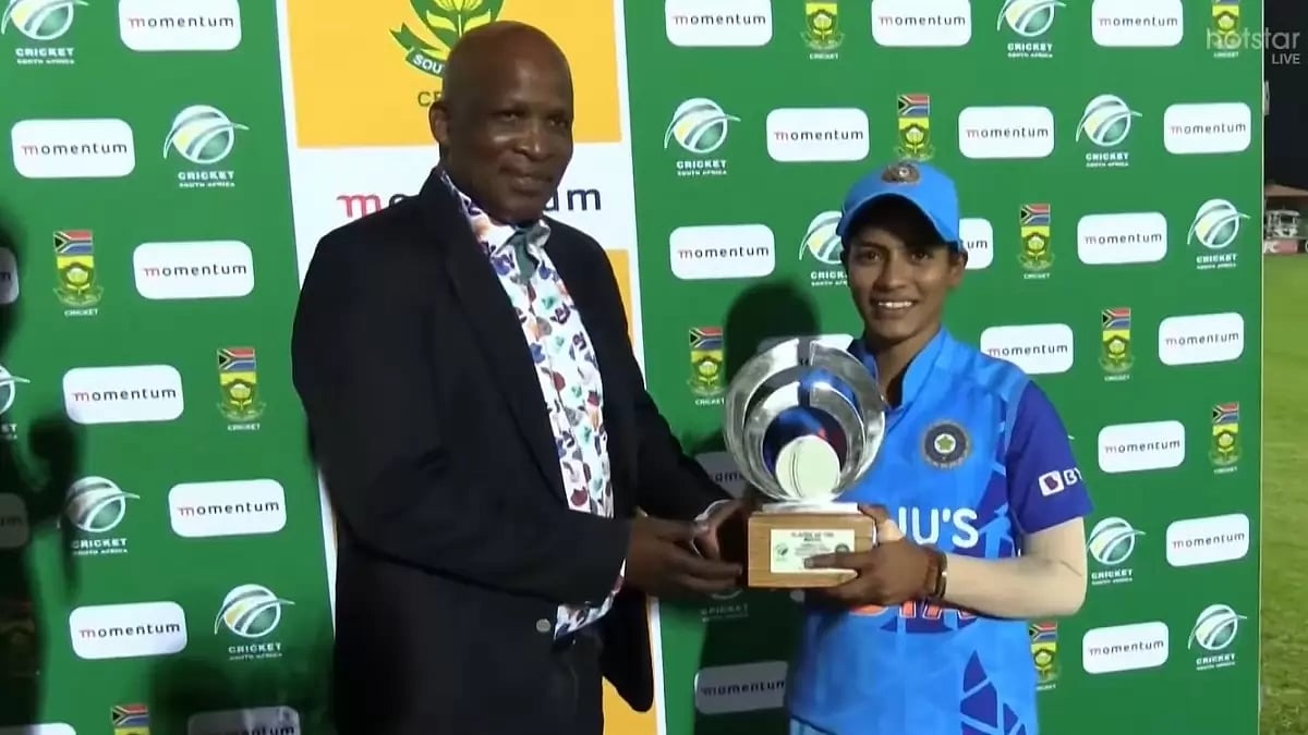 Amanjot Kaur won the player of the match for her unbeaten 41 against South Africa on India debut.