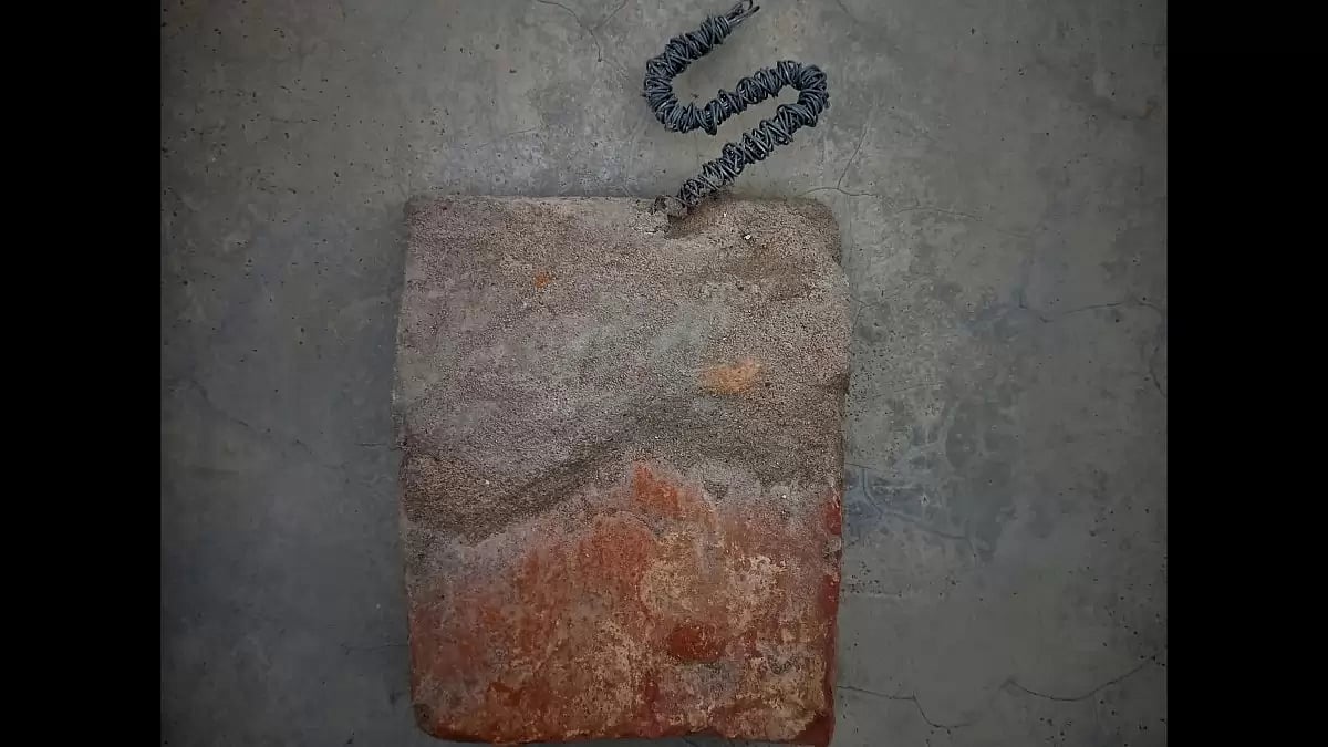 Hamza, Artwork by Syed Ali Sarvat Jafri, Lakhori Brick (c. 17th C.E.) cement and Iron, 2022