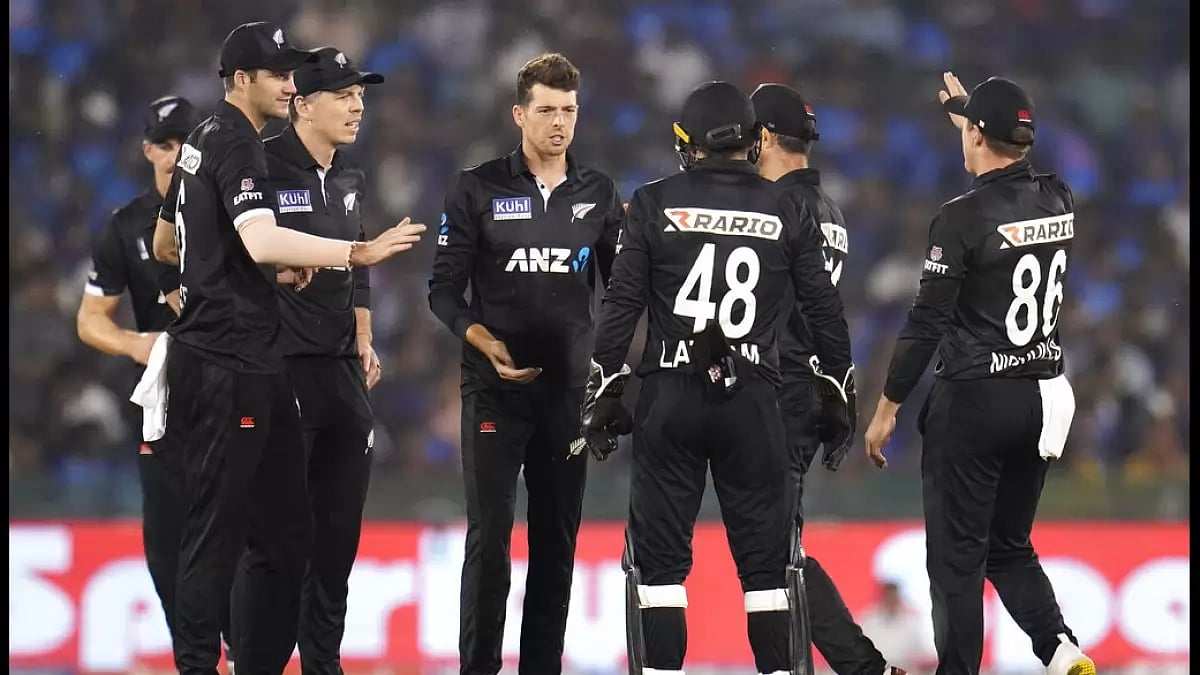 Santner, centre, got the wickets of Shubman Gill and Deepak Hooda in the 1st T20I.