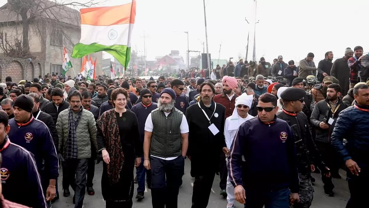Congress leader Rahul Gandhi with sister Priyanka Gandhi Vadra at Bharat Jodo Yatra
