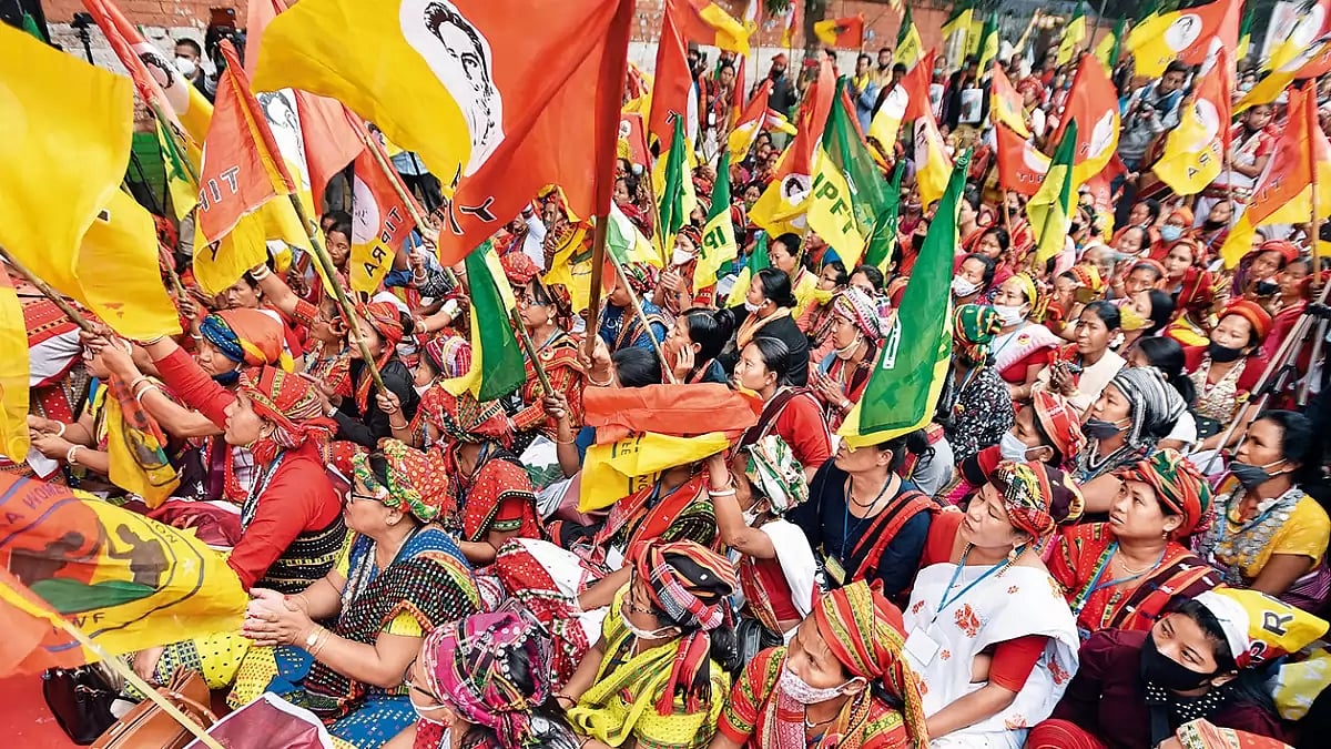 Demanding their land back: TIPRA activists at Jantar Mantar in December 2021