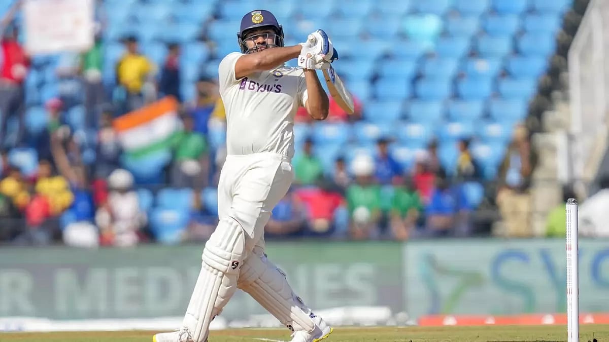 Rohit plays a pull shot on Day 2 of the 1st Test against Australia on Friday.