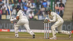 Cheteshwar Pujara bats on Day 3 of the 2nd Test against Australia on Sunday.