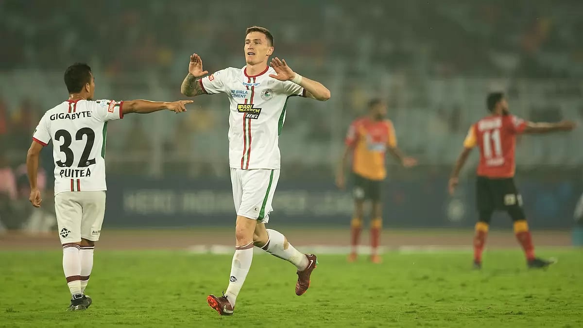 Slavko Damjanovic celebrates after scoring ATKMB's second goal on Saturday.