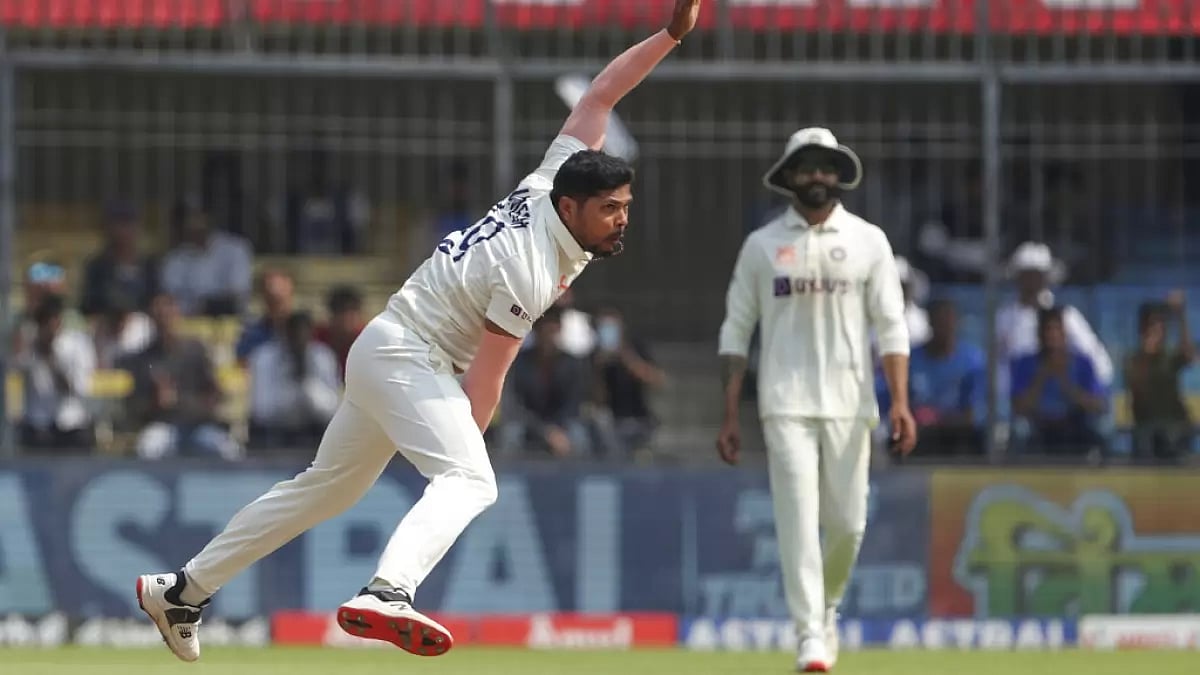 Yadav bowls on Day 2 of the 3rd Test in Indore on Thursday.