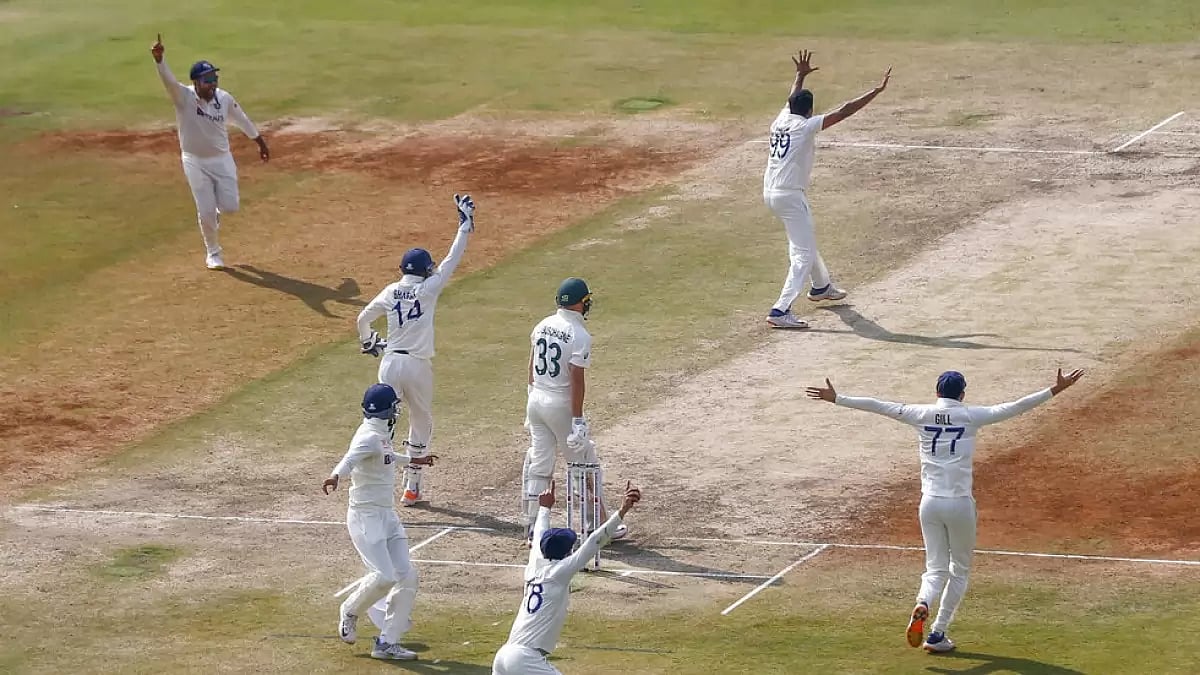 Indian players appeal unsuccessfully against Labuschane on Day 2 of the 3rd Test on Thursday.
