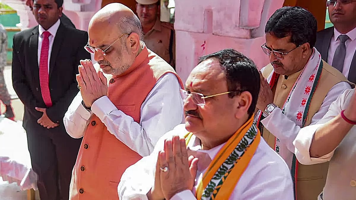 HM Shah, Nadda at Tripura Sundari temple