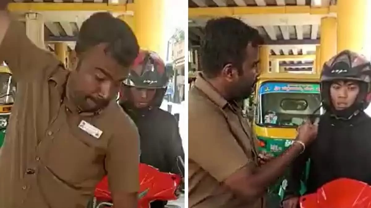 Auto driver in Bengaluru harassing bike rider