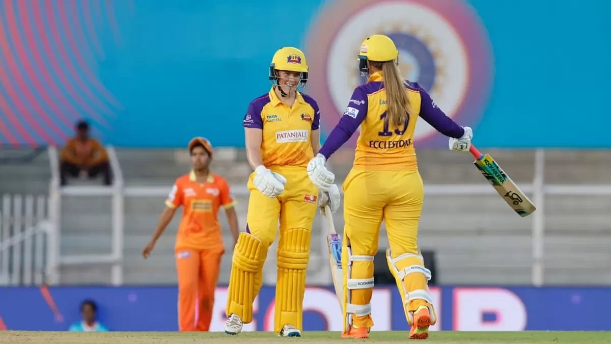 Grace Harris, left, scored a 41-ball 72, while Ecclestone finished the game with 19 off 13 balls.
