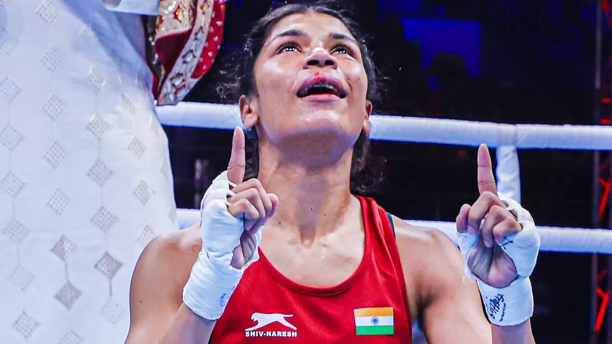 File Photo : Indian boxer Nikhat Zareen after winning her bout.