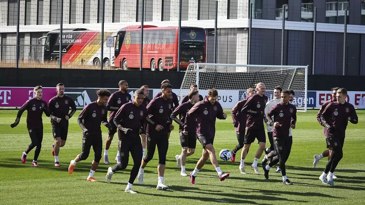Germany national football team players warm up ahead of their friendly vs Belgium on Monday.