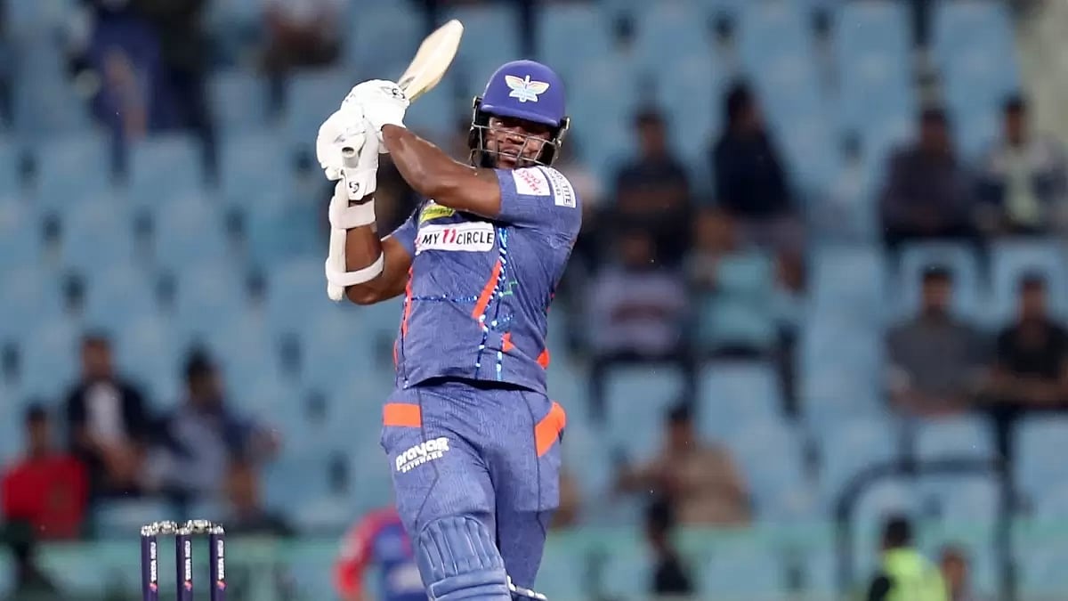 Kyle Mayers bats en route to his 73 against Delhi Capitals on Saturday.
