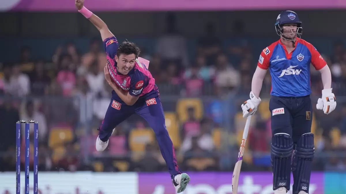 Boult bowls against DC as Warner watches in Guwahati on Saturday.