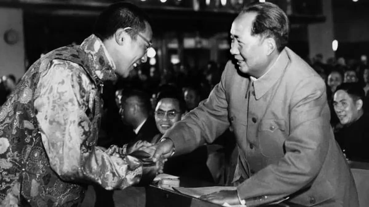 Photo: The Dalai Lama with Mao Zedong. The Chinese had assured freedoms to Tibetans but Tibetans mounted a failed uprising in 1959 when those promises were violated.