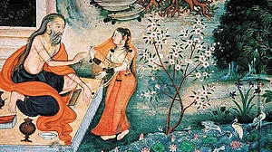Celibate Lives: Artistic representation of Sage Vishwamitra being enticed by Menaka
