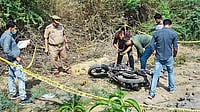 Crime Scene: Police personnel at the site where Atiq Ahmed’s son Asad was killed in an encounter in 
