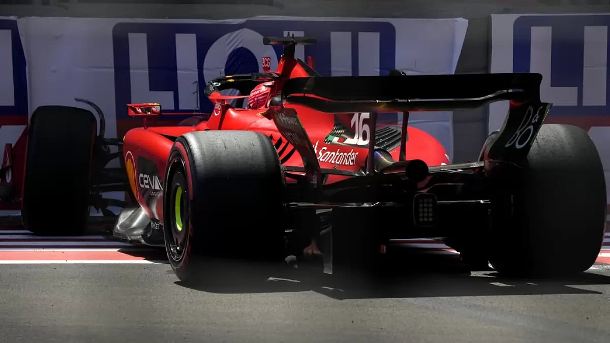 Charles Leclerc hits the barrier during the sprint shootout event in Azerbaijan on Saturday.